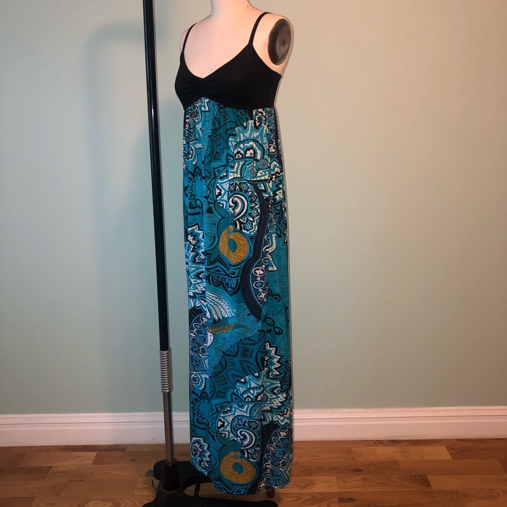Vacation teal blue maxi dress